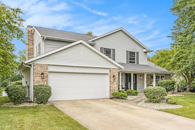 5616 Stoney Brook Rd, Kalamazoo, MI 49009 - traditional home featuring brick siding, driveway, a chimney, a garage, and a porch