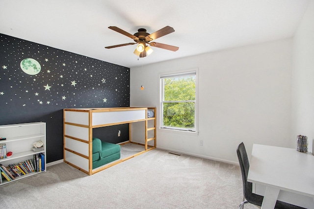 5616 Stoney Brook Rd, Kalamazoo, MI 49009 - office space with carpet, ceiling fan, baseboards, wallpapered walls, and an accent wall