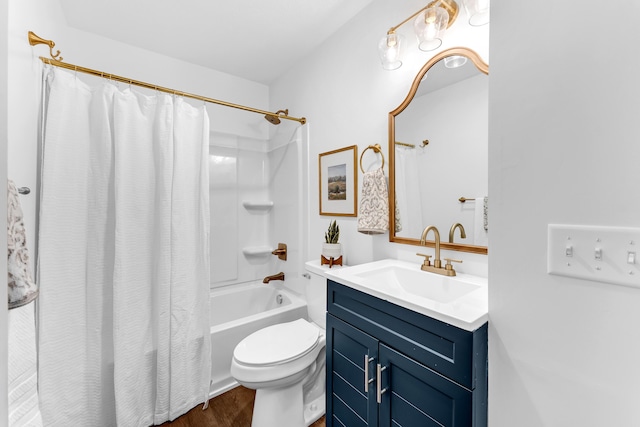 925 133rd Ave, Wayland, MI 49348 - full bath with vanity, shower / bathtub combination with curtain, toilet, and wood finished floors