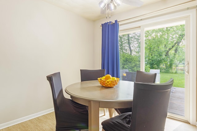 1110 Piccadilly Rd, Kalamazoo, MI 49006 - dining room with a ceiling fan, baseboards, and light wood-style flooring