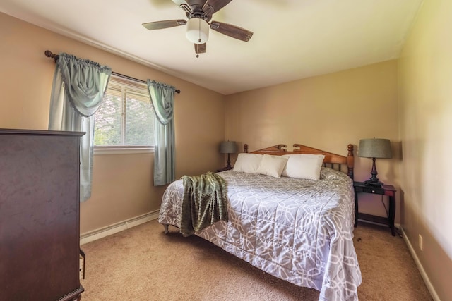 1110 Piccadilly Rd, Kalamazoo, MI 49006 - carpeted bedroom with baseboard heating, baseboards, and a ceiling fan