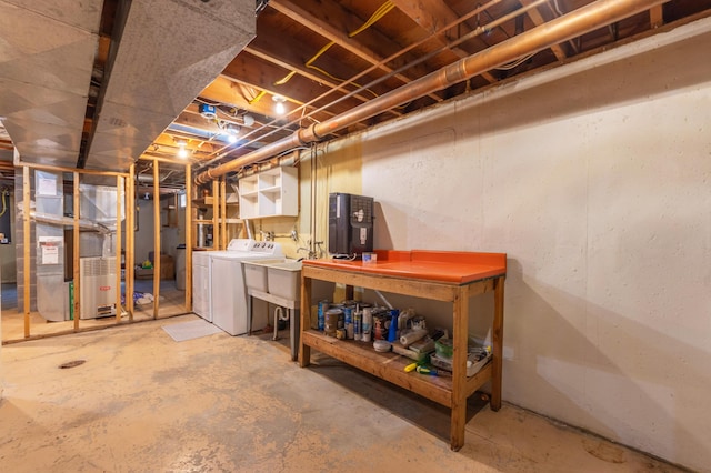 1110 Piccadilly Rd, Kalamazoo, MI 49006 - unfinished basement with washing machine and dryer, heating unit, and a sink