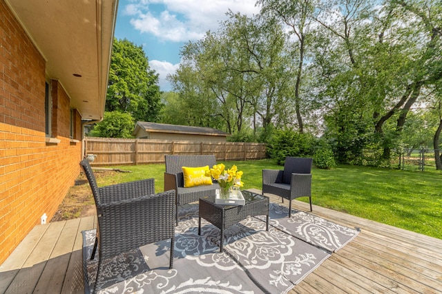1110 Piccadilly Rd, Kalamazoo, MI 49006 - wooden deck with an outdoor hangout area and view of scattered trees