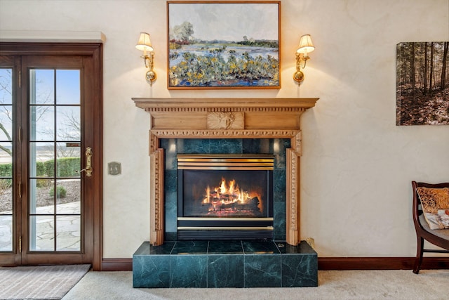 6242 131st Ave, Saugatuck, MI 49453 - detailed view of carpet floors, baseboards, and a high end fireplace