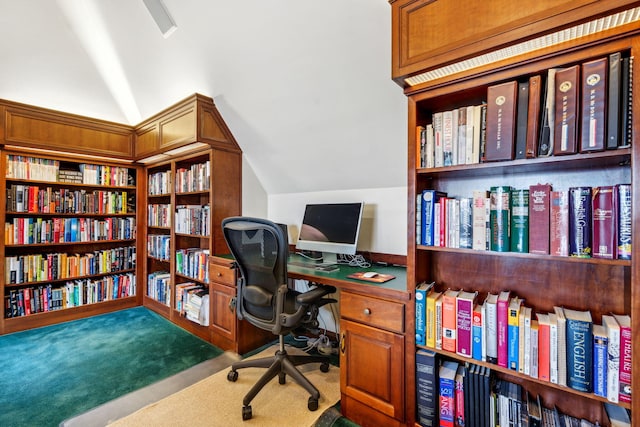 6242 131st Ave, Saugatuck, MI 49453 - office featuring lofted ceiling and carpet floors