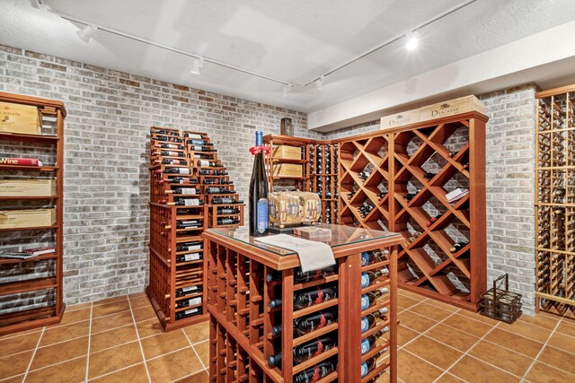 6242 131st Ave, Saugatuck, MI 49453 - wine cellar with track lighting, brick wall, and tile patterned flooring