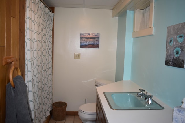 226 N 176th Ave, Walkerville, MI 49459 - bathroom featuring toilet, vanity, tile patterned flooring, and a shower with shower curtain