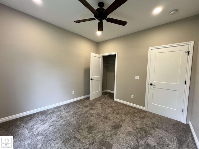 3801 Sutton Rd, Metamora, MI 48455 - unfurnished bedroom featuring carpet floors, baseboards, recessed lighting, and a ceiling fan