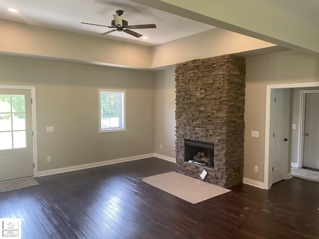 3801 Sutton Rd, Metamora, MI 48455 - unfurnished living room featuring baseboards, dark wood-style flooring, ceiling fan, and recessed lighting