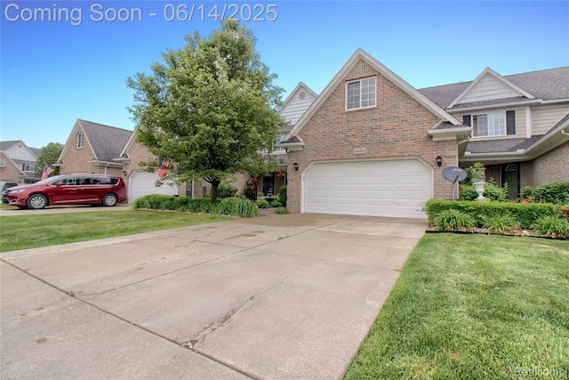 31626 Beaver Cir, New Boston, MI 48164 - view of front of home with brick siding, a garage, and a front yard