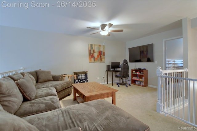 31626 Beaver Cir, New Boston, MI 48164 - living area with light carpet and ceiling fan