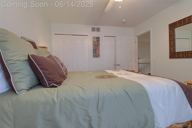 31626 Beaver Cir, New Boston, MI 48164 - bedroom featuring multiple closets and ceiling fan