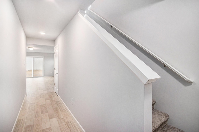 608 Arizona Blvd, Three Rivers, MI 49093 - stairway featuring wood finished floors, baseboards, and recessed lighting