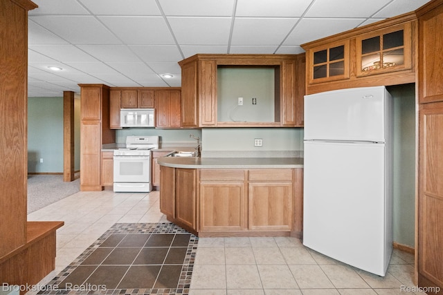 26569 Autumn Lake Dr, Chesterfield, MI 48051 - kitchen with white appliances, light tile patterned floors, a paneled ceiling, baseboards, and recessed lighting