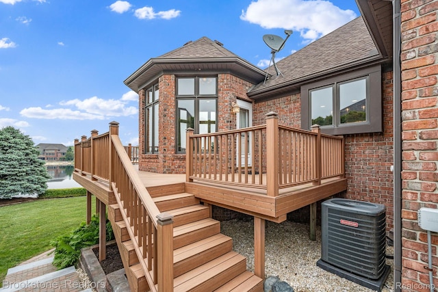 26569 Autumn Lake Dr, Chesterfield, MI 48051 - wooden terrace featuring central AC and stairway