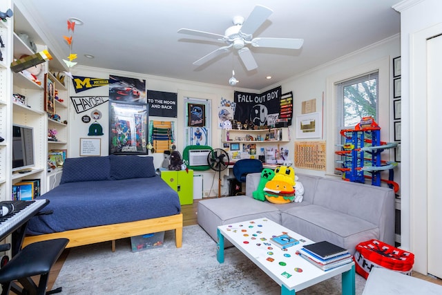 953 Berkshire Rd, Grosse Pointe Park, MI 48230 - bedroom with crown molding, ceiling fan, and wood finished floors