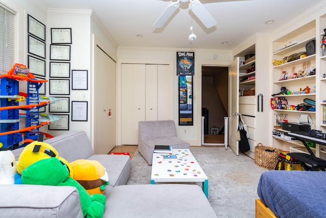 953 Berkshire Rd, Grosse Pointe Park, MI 48230 - living room with ceiling fan and crown molding
