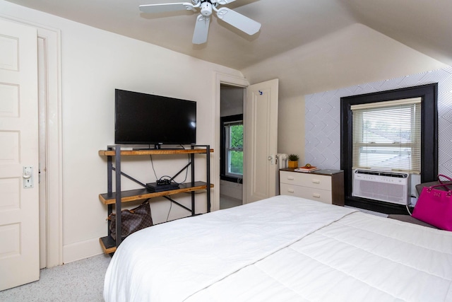 953 Berkshire Rd, Grosse Pointe Park, MI 48230 - bedroom with lofted ceiling, cooling unit, speckled floor, and ceiling fan