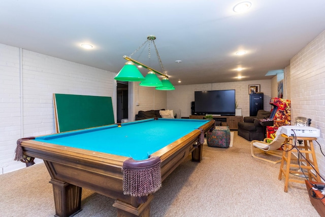 953 Berkshire Rd, Grosse Pointe Park, MI 48230 - rec room featuring brick wall, carpet flooring, and billiards table
