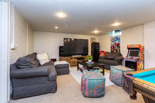 953 Berkshire Rd, Grosse Pointe Park, MI 48230 - living area with carpet, brick wall, recessed lighting, and billiards