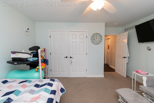 75757 Peters Dr, Bruce, MI 48065 - bedroom featuring carpet flooring, a closet, and ceiling fan
