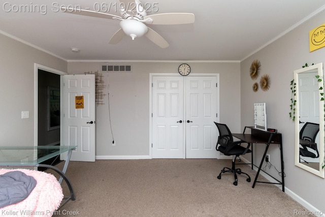 75757 Peters Dr, Bruce, MI 48065 - bedroom featuring carpet, ornamental molding, a closet, and ceiling fan