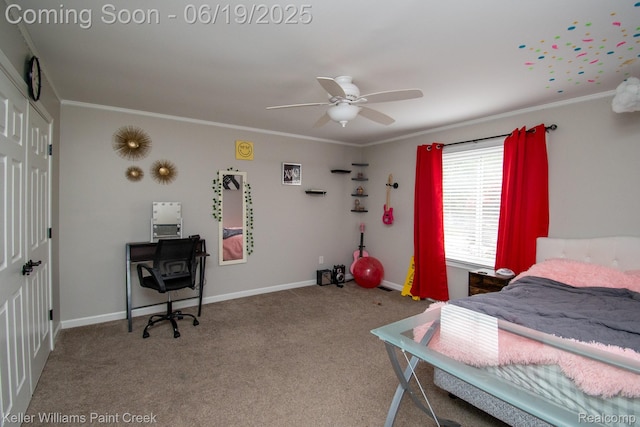 75757 Peters Dr, Bruce, MI 48065 - bedroom featuring carpet flooring, crown molding, and a ceiling fan