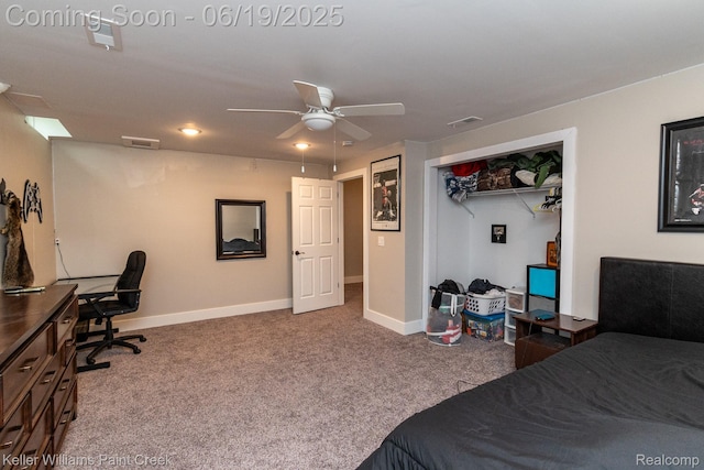 75757 Peters Dr, Bruce, MI 48065 - bedroom featuring carpet, a desk, ceiling fan, and a closet