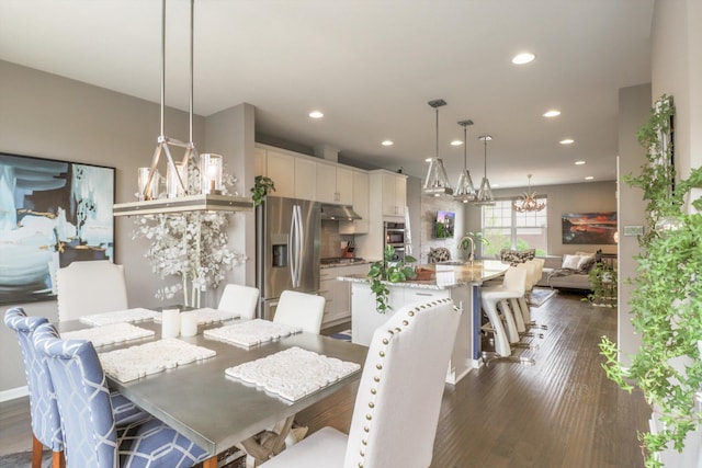 2605 Helmsdale Cir, Rochester, MI 48307 - dining space with recessed lighting, dark wood finished floors, and a chandelier