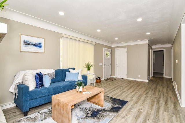6604 E H Ave, Kalamazoo, MI 49048 - living room featuring light wood-type flooring, recessed lighting, baseboards, and ornamental molding