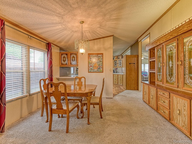 285 Heather, Temperance, MI 48182 - dining area featuring a chandelier, light colored carpet, crown molding, and a textured ceiling