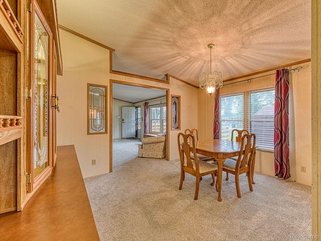 285 Heather, Temperance, MI 48182 - dining room featuring ornamental molding, a chandelier, a textured ceiling, and carpet