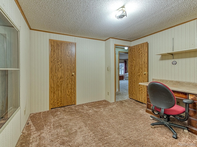 285 Heather, Temperance, MI 48182 - carpeted home office featuring crown molding and a textured ceiling