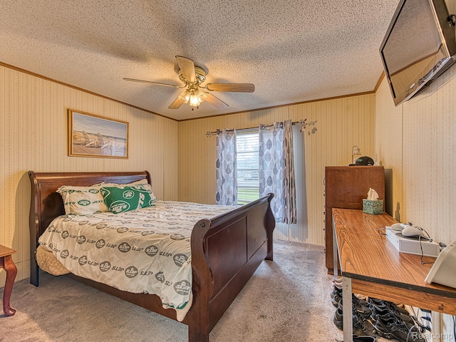 285 Heather, Temperance, MI 48182 - carpeted bedroom featuring crown molding, a textured ceiling, and a ceiling fan