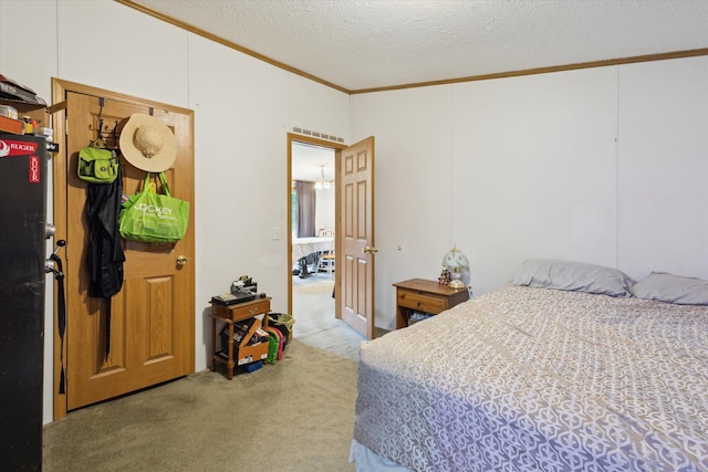 7100 Tripp Rd, Horton, MI 49246 - carpeted bedroom featuring crown molding and a textured ceiling