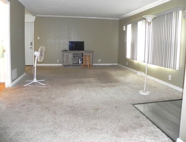1097 Oliverda Rd, Sherwood, MI 49089 - unfurnished living room with ornamental molding, carpet, and baseboards