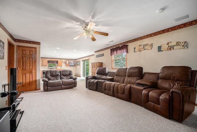 53029 Meadow View Ln, Paw Paw, MI 49079 - living room with carpet flooring, ceiling fan, and crown molding