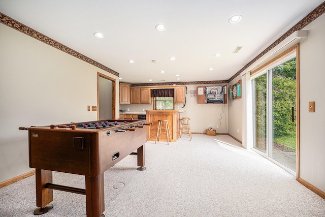 53029 Meadow View Ln, Paw Paw, MI 49079 - game room with light colored carpet, baseboards, healthy amount of natural light, and recessed lighting