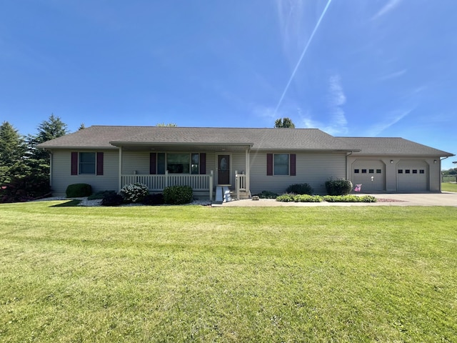 5781 S Waldron Rd, Pittsford, MI 49271 - ranch-style home with a porch, a garage, driveway, and a front yard