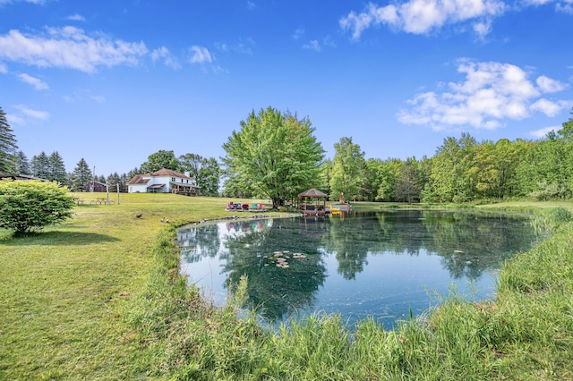 22251 210th Ave, Tustin, MI 49688 - water view featuring a gazebo and a heavily wooded area
