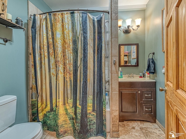 9601 Exeter Rd, Carleton, MI 48117 - full bathroom with toilet, vanity, a shower with curtain, and tile patterned flooring