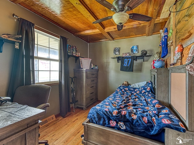 9601 Exeter Rd, Carleton, MI 48117 - bedroom featuring wood finished floors, wood ceiling with exposed beams, coffered ceiling, and baseboards