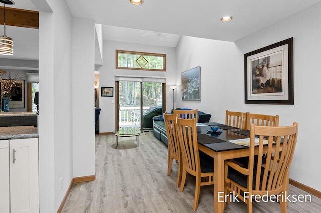 17879 Hidden Dunes Ln Unit D, Spring Lake, MI 49456 - dining space featuring baseboards, light wood-type flooring, recessed lighting, and a ceiling fan