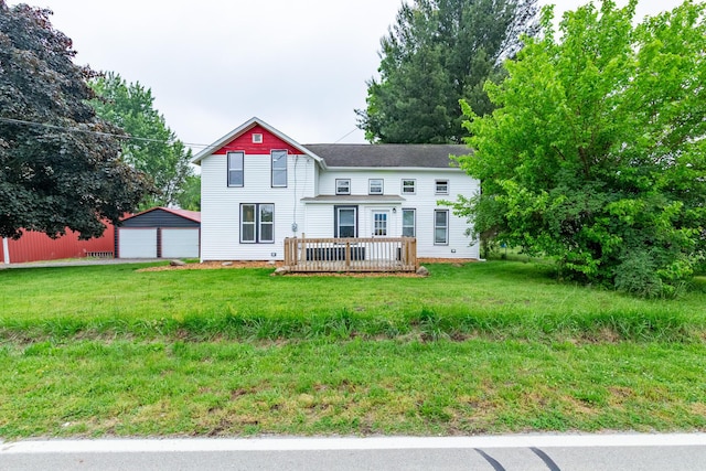 15551 Mason St, Union, MI 49130 - rear view of property with a garage, a deck, an outbuilding, and a yard