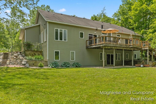 4349 Walter Rd, Wayland, MI 49348 - rear view of house featuring a wooden deck and a yard
