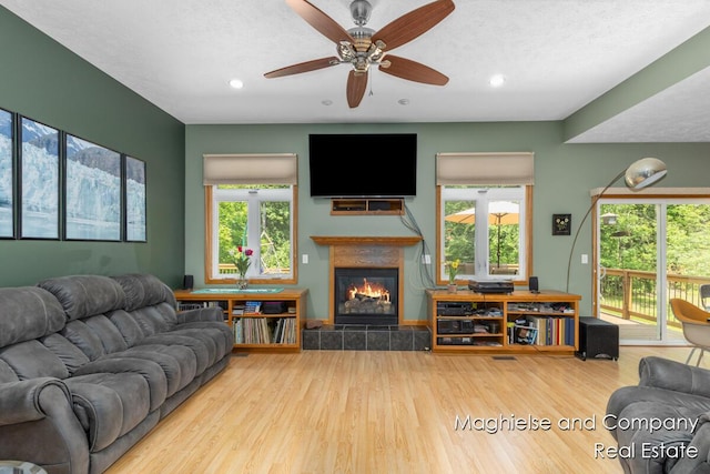 4349 Walter Rd, Wayland, MI 49348 - living room featuring a fireplace, wood finished floors, recessed lighting, and healthy amount of natural light