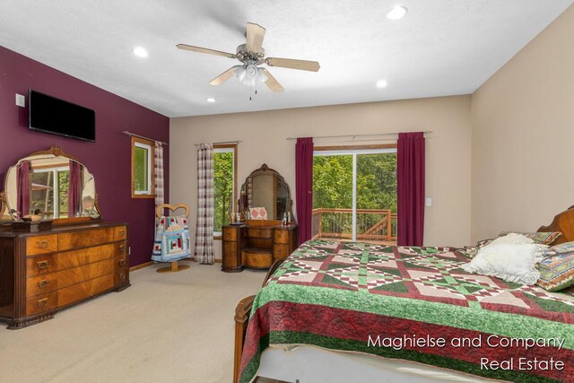 4349 Walter Rd, Wayland, MI 49348 - bedroom featuring carpet, recessed lighting, access to outside, and a ceiling fan