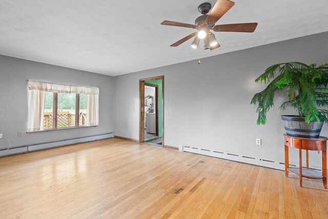 5244 Sand Creek Highway, Adrian, MI 49221 - unfurnished room with baseboard heating, wood-type flooring, ceiling fan, and baseboards