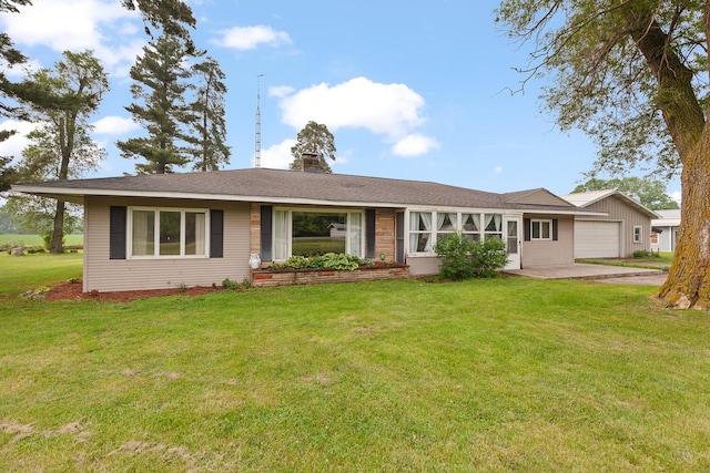 5244 Sand Creek Highway, Adrian, MI 49221 - ranch-style home featuring a garage, a chimney, a front yard, and driveway