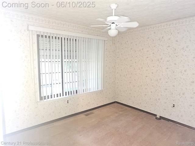 40859 Newport Dr, Plymouth, MI 48170 - unfurnished room with wallpapered walls, carpet flooring, and ceiling fan